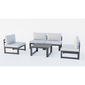 LeisureMod Chelsea 5-Piece Outdoor Patio Sectional Set with Coffee Table – Black Aluminum Frame, Cushions, Weather-Resistant - 1 of 4
