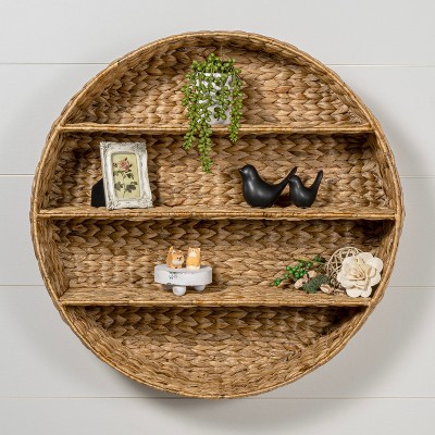 Natural Handwoven Hyacinth Circular Floating Wall Rack
