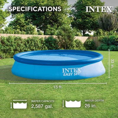 Intex 15' Blue Round Above Ground Pool with Filter Pump and Cover