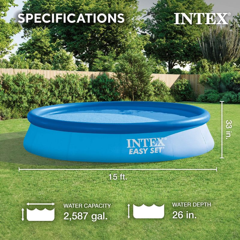 Intex 28157EH Easy Set 15 Foot by 33 Inch Round Inflatable Outdoor Backyard Above Ground Swimming Pool Set with 530 GPH Filter Pump, Blue, 3 of 8