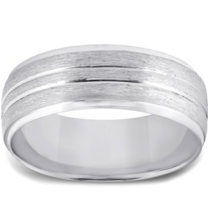 Pompeii3 Mens 14k White Gold Comfort Fit Brushed Wedding Band Ring - 1 of 3