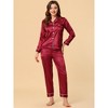 Allegra K Women's Satin Button Down Sleepshirt with Pants Sleepwear Pajama Set - 2 of 4