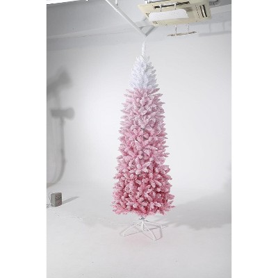 Pencil Christmas Tree Prelit – Snow Flocked Artificial Xmas Tree with Dual Color LED Lights, Holiday Decoration for Home & Office