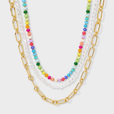 SUGARFIX by BaubleBar True Colors Multi-Strand Necklace: Lobster Claw Clasp, Brass Material, Charms, 10.7" Length