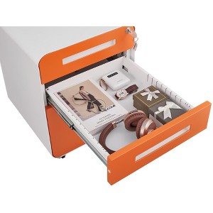 Compact 3-drawer mobile file cabinet with rounded edges¡ªfeatures 5 anti-tip wheels, cold-rolled steel construction. - 1 of 4