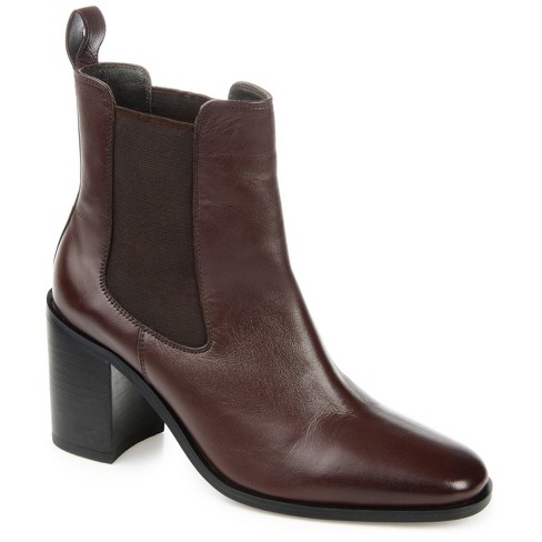 Journee Leather Rowann Square Stacked Chelsea Booties Brown 8.5 : Target