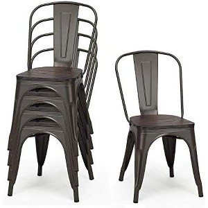 Tangkula 4 PCS Metal Dining Chairs Stackable Bar Chairs with Wood Seat Backrest for Kitchen Cafe Gun - 1 of 4