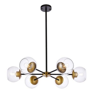 Elegant Lighting Briggs 30 inch pendant in black and brass with clear shade