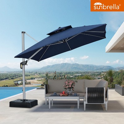 PURPLE LEAF Premium Patio Umbrella Classic SUNBRELLA Cantilever Umbrellas with Base 360 Degree Rotation for Garden Pool
