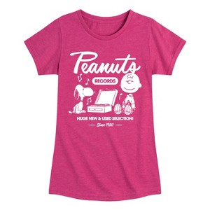 Girls' - Peanuts - Charlie Brown Records Fitted Short Sleeve Graphic T-Shirt - 1 of 4