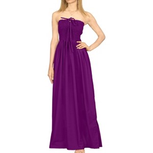 LA LEELA Women's Tube Dress Maxi Solid Smock One Size Violet, Solid - 1 of 3