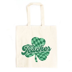 City Creek Prints Teacher Checkered Shamrock Canvas Tote Bag - 15x16 - Natural - 1 of 2