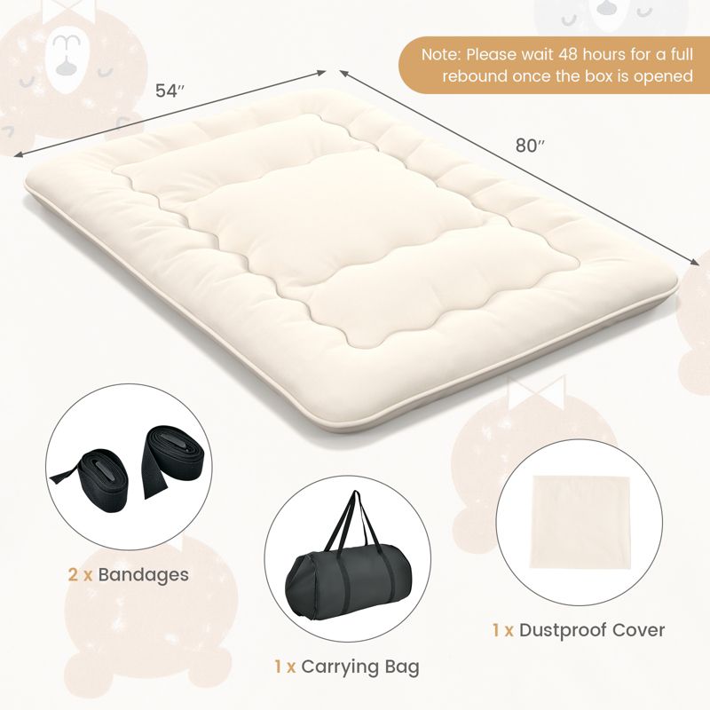 Costway Full/King/Queen/Twin Futon Mattress Japanese Floor Sleeping Pad Washable Cover Carry Bag Beige, 3 of 10