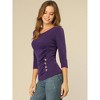 INSPIRE CHIC Women's V Neck 3/4 Sleeves Solid Knitted Buttons Decor Ruched Blouse - 2 of 4