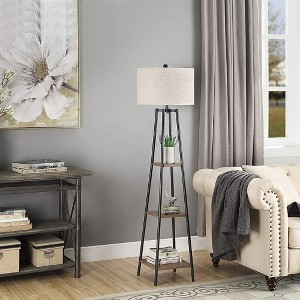 Rosary Blenn Modern Floor Lamp with 3 Shelves & Fabric Shade - 1 of 4