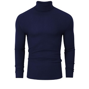 Men's Stretch Muscle Tshirts Turtleneck Long Sleeve Knit Tees Casual Slim Fit Basic Shirt Tops - 1 of 4