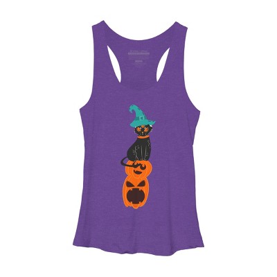 Women's Design By Humans Halloween Pumpkins and Witch Cat By famenxt Racerback Tank Top