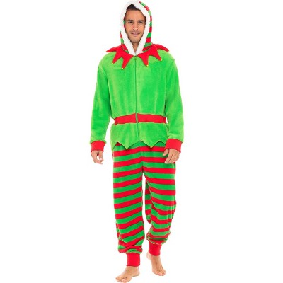ADR Men's Plush Fleece One Piece Hooded Footed Zipper Pajamas Set, Soft Adult Jumpsuit PJs with Hood
