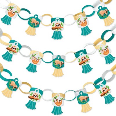 Big Dot of Happiness Let's Hang - Sloth - 90 Chain Links and 30 Paper Tassels Decor Kit - Baby Shower or Birthday Party Paper Chains Garland - 21 feet