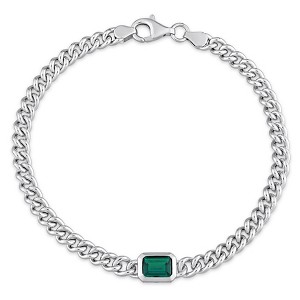 EVERLY JEWELRY | Silver Octagon Created Emerald Curb Link Chain Bracelet, 7.5 in - Multiple Metal Color Option - 1 of 4