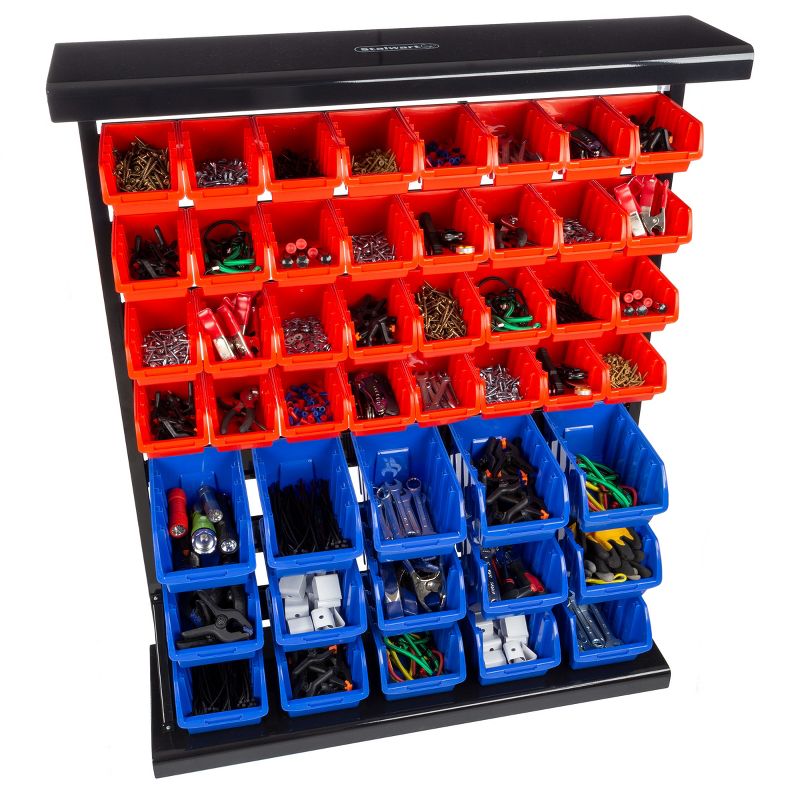 47 Bin Tool Organizer ? Wall Mountable Container with Removable Drawers for Garage Organization and Storage by Stalwart (Red/Blue), 4 of 7