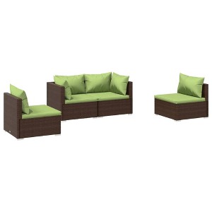 vidaXL Garden Lounge Set Brown with Green Cushions - 1 of 4