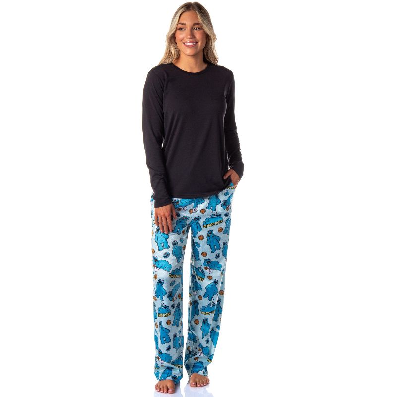 Sesame Street Women's Cookie Monster Tossed Print Sleep Pajama Pants Blue, 2 of 5