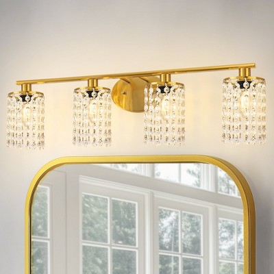 YANSUN 32 in. 4-Lights Gold Crystal Bathroom Vanity Light, Modern Bahtroom Lights Over Mirror, Wall Sconce for Bathroom Kitchen