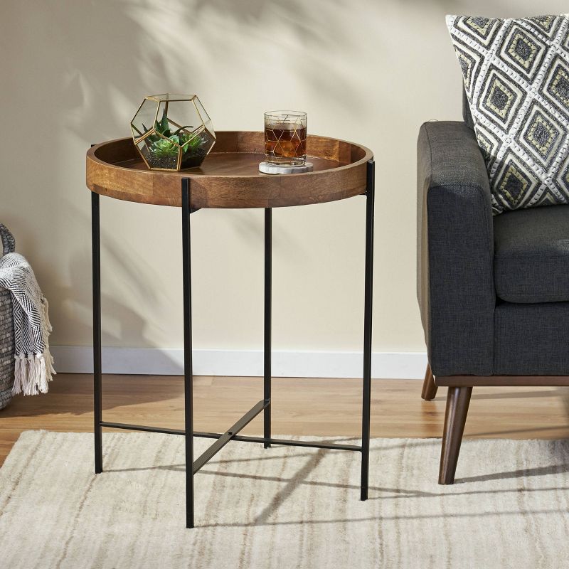 Tift Handcrafted Modern Industrial Mango Wood Folding Tray Top Side Table Natural/Black - Christopher Knight Home, 3 of 8