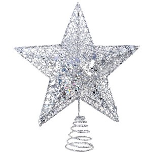 Aoibox 6 Inch Mini Silver Christmas Tree Topper 3D Metal Glitter Star for 3 to 4 ft Pencil Trees Tabletop Xmas Decoration 1 Piece - 1 of 4