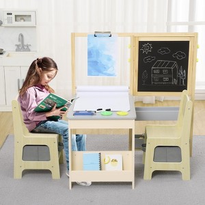 Kids Art Table Set with Easel - Toddler Drawing Table (Double-Sided Blackboard & Magnetic Whiteboard), Wooden Activity Desk with Large Storage - 1 of 4