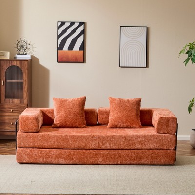 Whisen Sectional Compression Sofa Bed & Floor Futon Couch with Convertible Folding Design, Pillows and Armrests