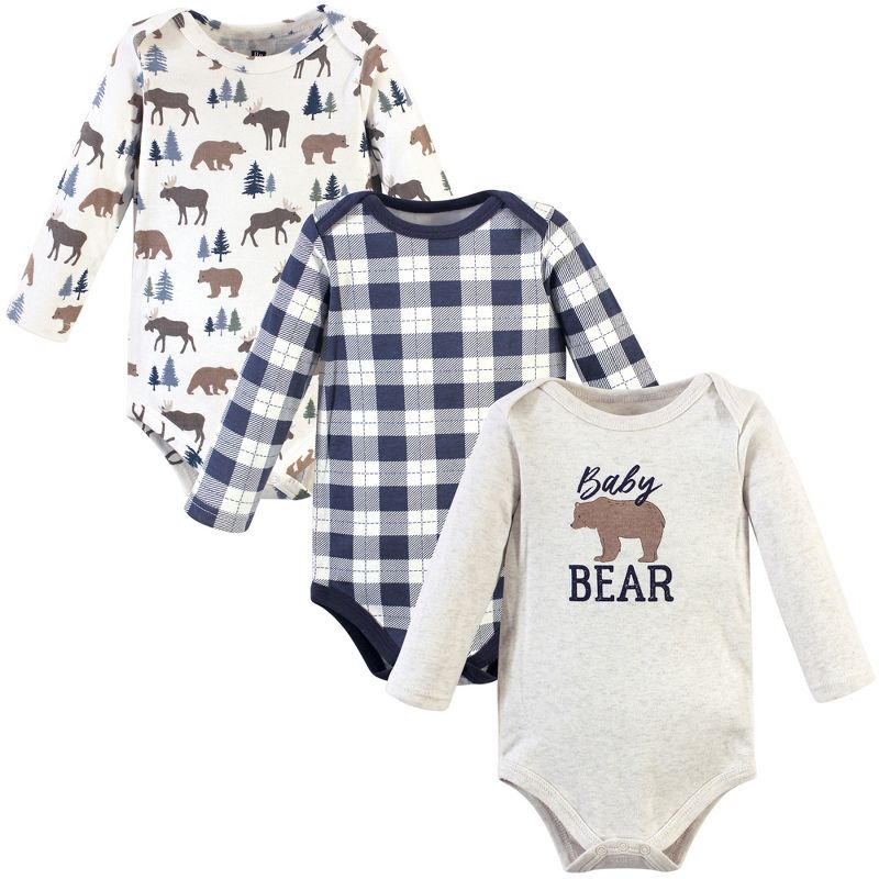 Hudson Baby Infant Boy Cotton Long-Sleeve Bodysuits 3pk, Moose Bear, 1 of 4
