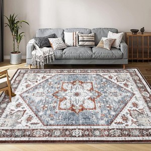 Whizmax Printed Vintage Area Rug, Non Slip Ultra Thin Low Pile Indoor Floor Carpet - 1 of 4