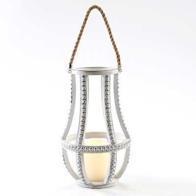 Lakeside Beaded Flameless LED Candle Holder with Jute Hanging Rope