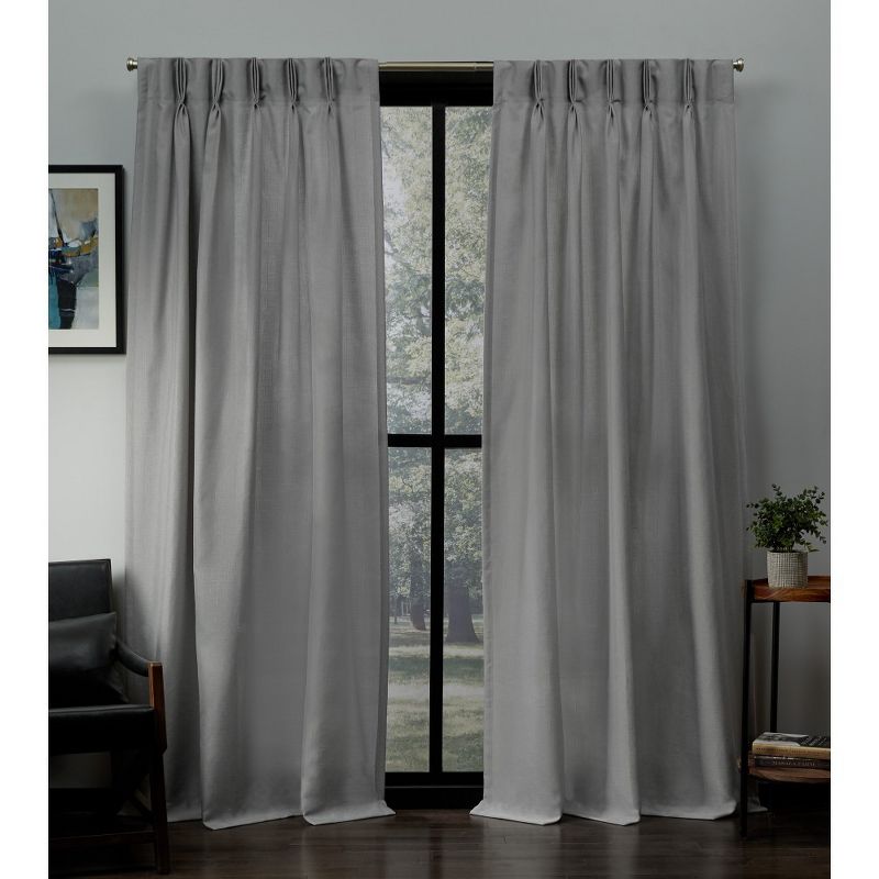 Loha Linen Pinch Pleat Window Curtain Panel Pair Black - Exclusive Home, 1 of 9