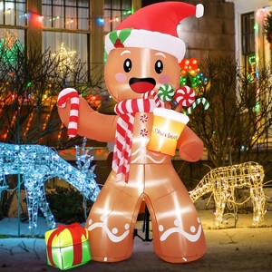 Coucheta 8FT Christmas Inflatable Gingerbread Man with LED Lights, Outdoor Indoor Yard Decoration with Candy Canes & Gift Box, Holiday Party Decor - 1 of 4