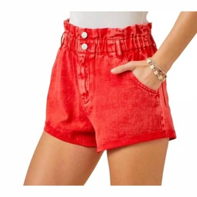 Women's The Roxi Shorts: Paper Bag Soft Denim Shorts - day + moon