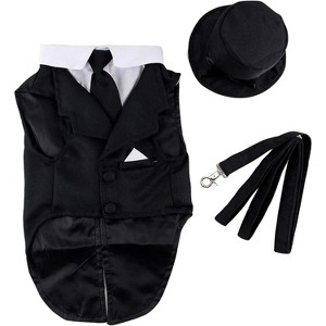 Midlee Dog Tuxedo Wedding Suit- Black Top Hat & Leash - 1 of 4