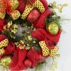 Barton 35" Christmas Hanging Garland Wreath Ornaments Leaf Bow Ribbon Door - 4 of 4