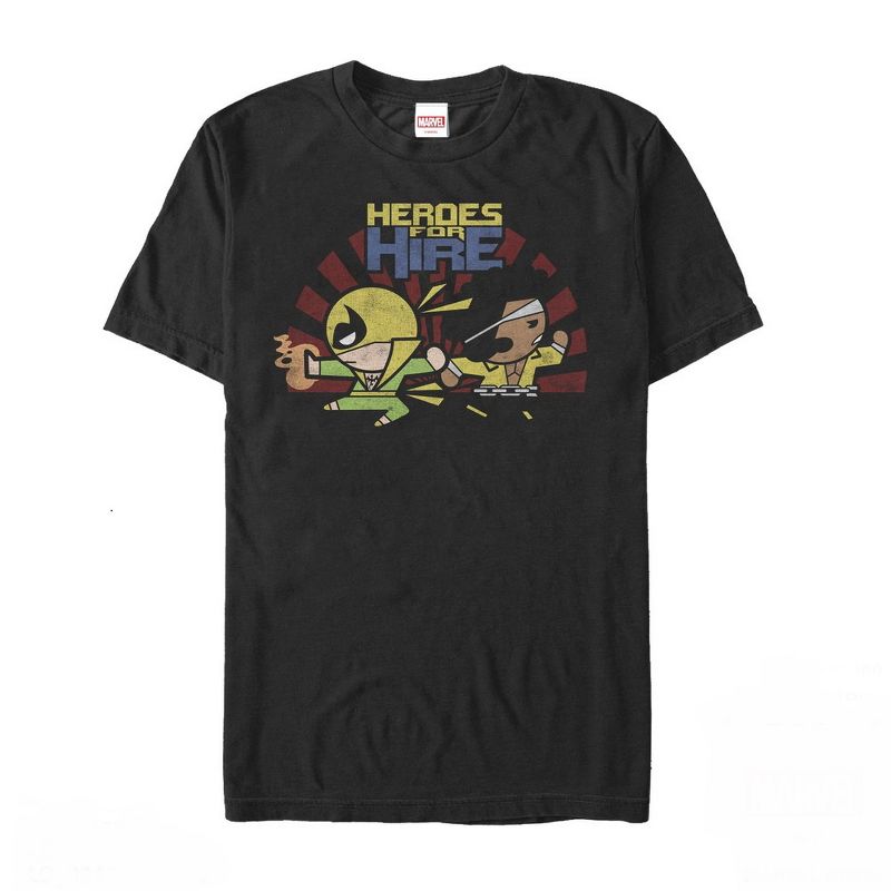 Men's Marvel Heroes for Hire Kawaii Cage Iron Fist T-Shirt, 1 of 5