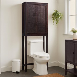 Teamson Home Hatteras Over the Toilet Cabinet with Rattan Inlay Doors and Sturdy Shelves - 1 of 4