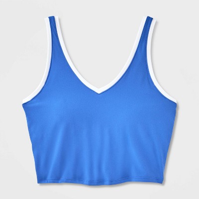 Women's Everyday Soft Light Support Contrast V-Neck Cropped Sports Bra - All In Motion™ Royal Blue