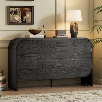 LunaLulinlk Buffet Cabinet with Storage, 4 Doors Retro Credenza Storage Cabinet with Adjustable Shelves for Living Room, Kitchen (Black)