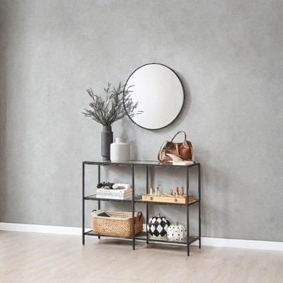 Black Metal Frame Console Table with Tempered Glass Shelves