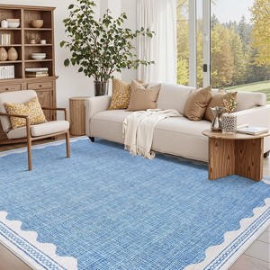 Acekool Washable Area Rug, Non Slip Soft Low Pile Carpet, Geometric Bordered Modern Accent for Living Room Bedroom Nursery, Lightweight - 1 of 4