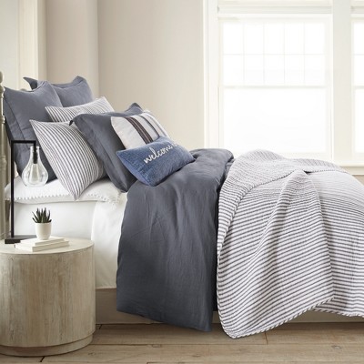 Twin Charcoal Cotton Reversible Stripe Quilt Set