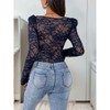 Women's Sexy Lace Bodysuit Deep V Neck Body Suits Sheer Long Sleeve Slim Fit Leotards Tops - 4 of 4