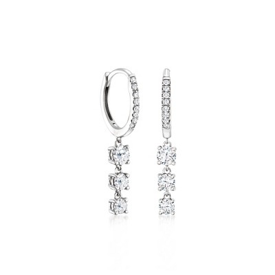 Ross-Simons 0.60 ct. t.w. Diamond Hoop Drop Earrings in 14kt White Gold