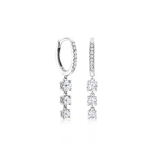 Ross-Simons 0.60 ct. t.w. Diamond Hoop Drop Earrings in 14kt White Gold - 1 of 3